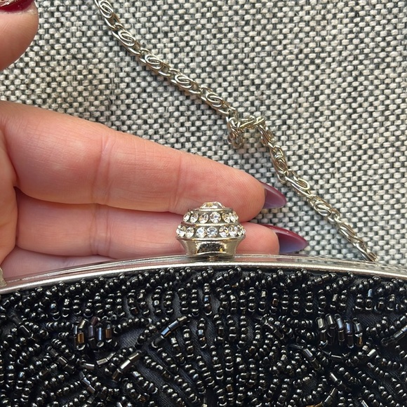 Vintage Black Beaded clutch bag with silver chain , Circa 2007 - Picture 6 of 17